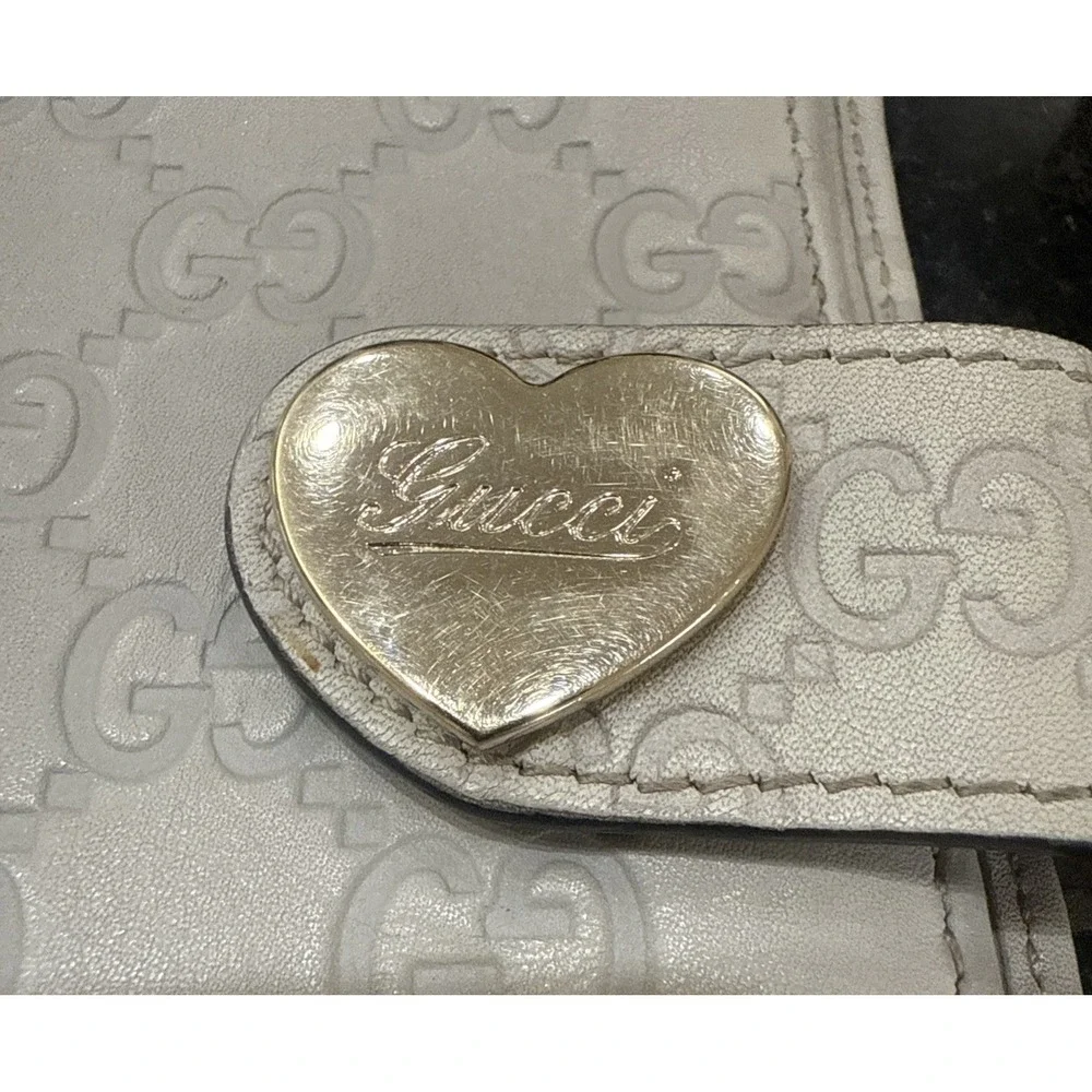 Gucci Cream Monogram Heart Snap Passport Wallet